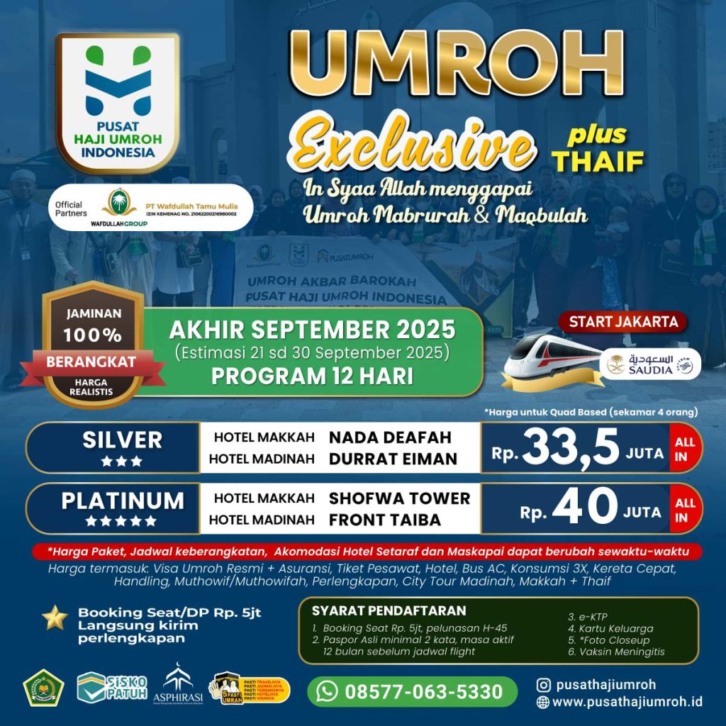 Paket Umroh Akhir September 2025, estimasi keberangkatan 21 sd 30 September 2025