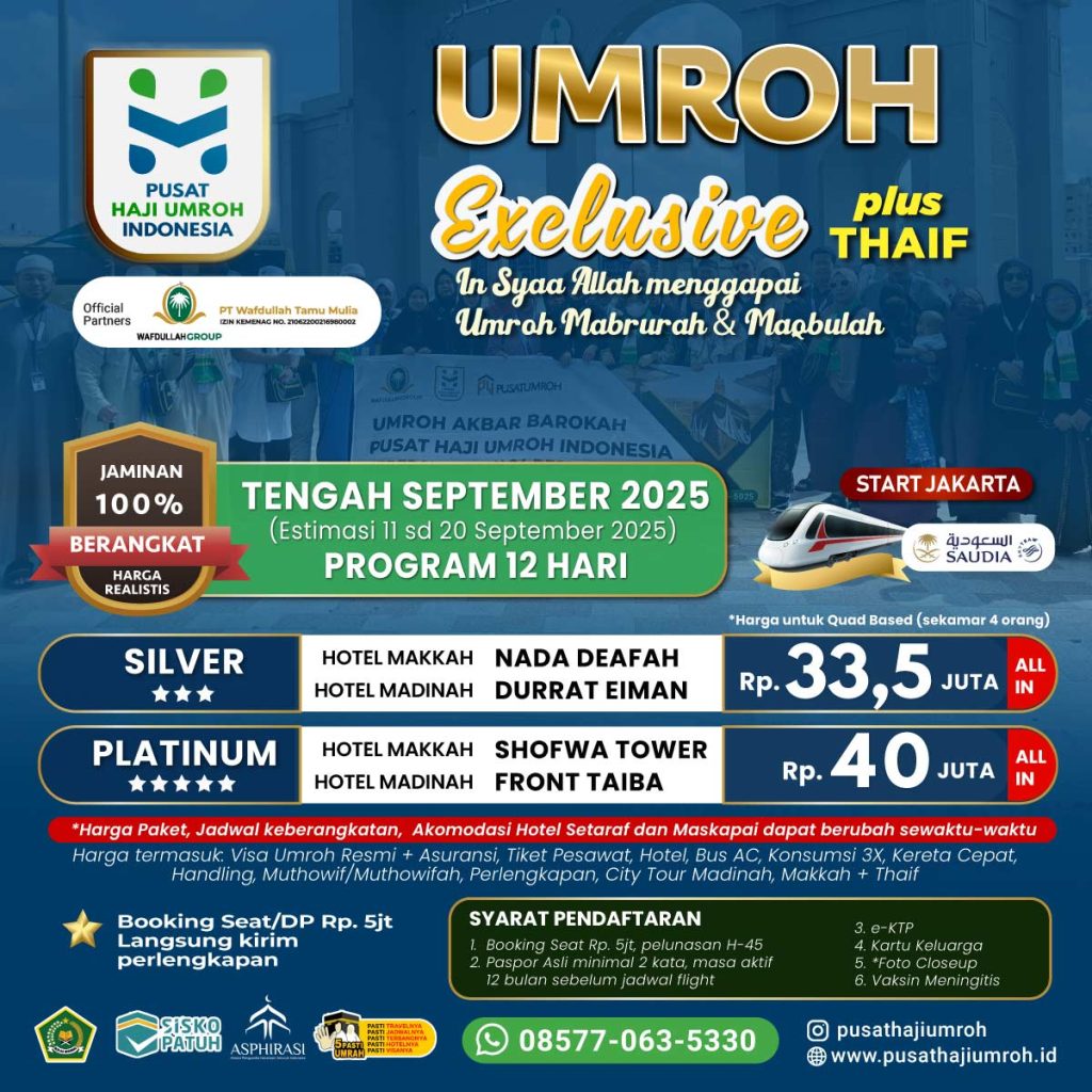 Paket Umroh Tengah September 2025, estimasi keberangkatan 11 sd 20 September 2025