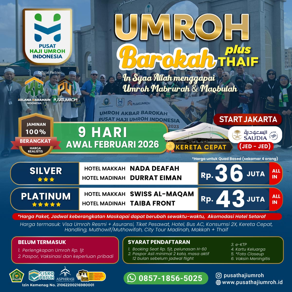 Paket Biaya Umroh Awal Februari 2026 9 Hari Kereta Cepat